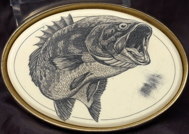 Barlow Scrimshaw Bass Belt Buckle