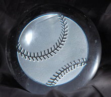 Laser Etched Baseball Crystal Glass Dome Paperweight.PRICE REDUCTION!