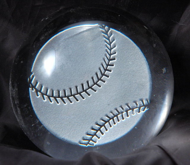 Laser Etched Baseball Crystal Glass Dome Paperweight.PRICE REDUCTION!