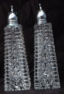 Crystal Glass Salt & Pepper Shakers Tall Pressed Polished