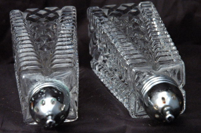 Crystal Glass Salt & Pepper Shakers Tall Pressed Polished