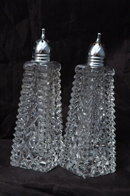 Crystal Glass Salt & Pepper Shakers Tall Pressed Polished