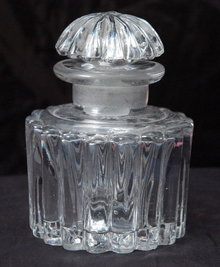 Vintage Pressed Crystal Glass Ink Bottle with Ground Glass Stopper, Fancy