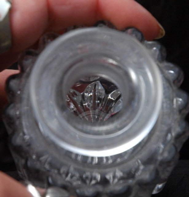 Vintage Pressed Crystal Glass Ink Bottle with Ground Glass Stopper, Fancy