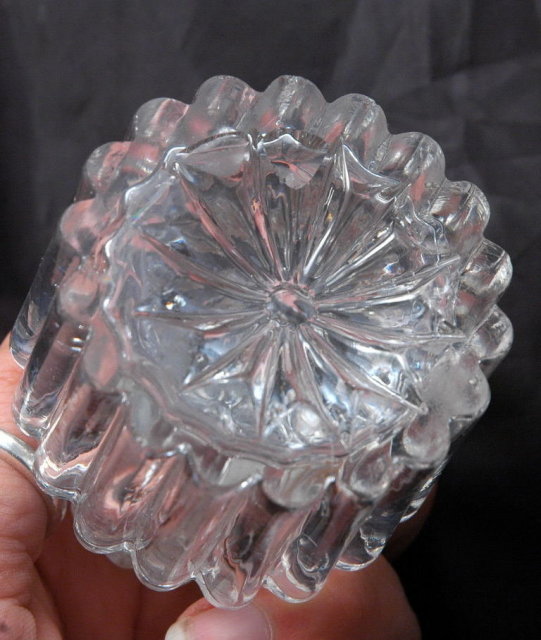 Vintage Pressed Crystal Glass Ink Bottle with Ground Glass Stopper, Fancy