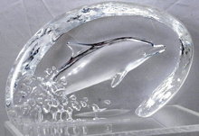 Crystal Glass Dolphin Reverse Sculptured Paperweight / signed & numbered PRICE REDUCTION!