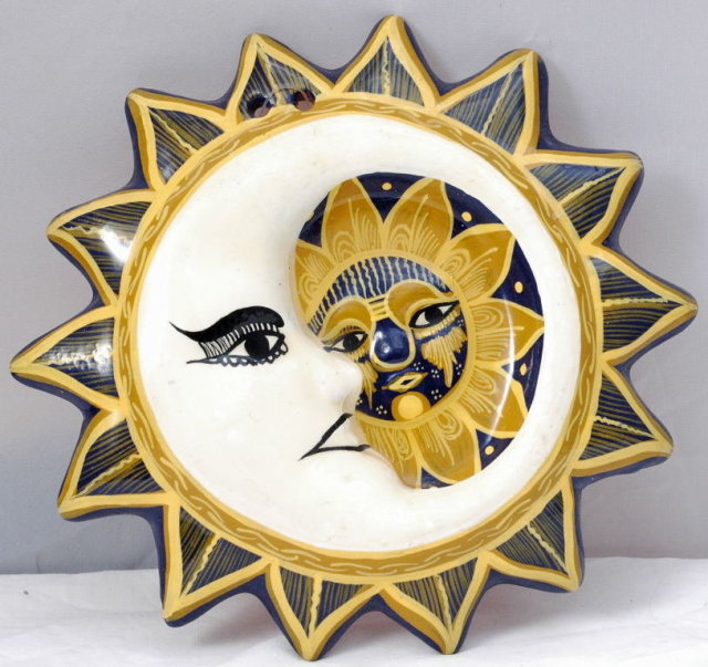 SSmall Mexican Sun Moon Pottery Wall Plaque