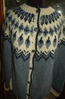 Icelandic Wool Cardigan Sweater,Handknit Blue/White large