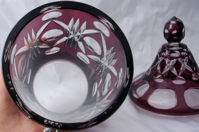 Bohemian Amethyst Cut to Clear Glass Apothecary Jar with Lid