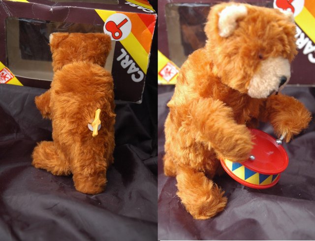 Plush wind-up bear playing cymbals, Carl Original West Germany in box