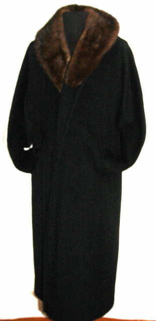 Black Cashmere Shawl Opera Coat with Mink Collar