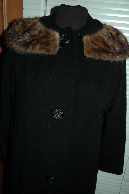 Black Cashmere Coat with Mink Collar