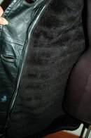 Vintage Black Leather Coat with zip in faux fur lining.