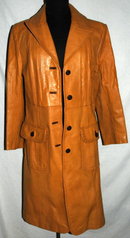 Long Butternut Color Leather Coat Retro Vintage 70's ** PRICE REDUCED !*