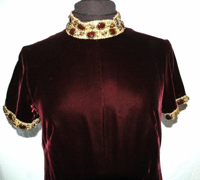 Maroon Velvet Long Dress with Beaded Collar & Trim PRICE REDUCTION!