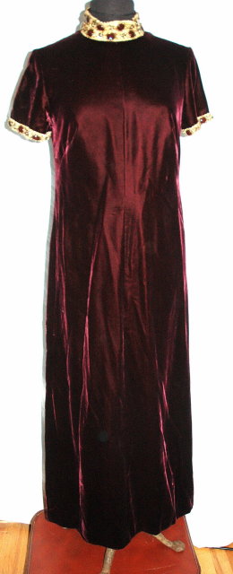 Maroon Velvet Long Dress with Beaded Collar & Trim PRICE REDUCTION!