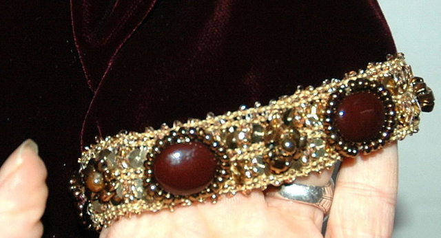 Maroon Velvet Long Dress with Beaded Collar & Trim PRICE REDUCTION!