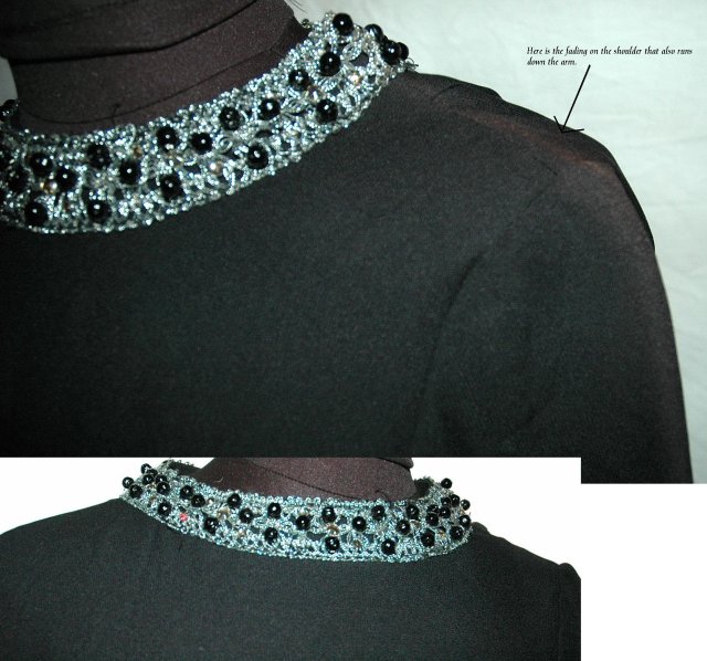 Black Wool Crepe Dress with Beaded Collar and trim