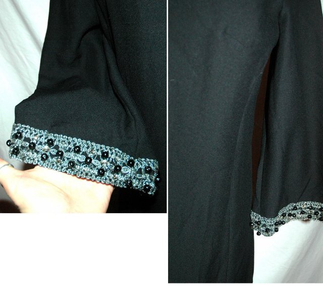 Black Wool Crepe Dress with Beaded Collar and trim