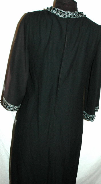 Black Wool Crepe Dress with Beaded Collar and trim