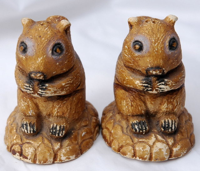 Old Chalk-ware Chipmunk Salt & Pepper Shakers