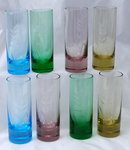 Set of Vintage Depression Glass Cordial 8 pieces Multi- Colored & Etched