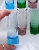 Set of Vintage Depression Glass Cordial 8 pieces Multi- Colored & Etched