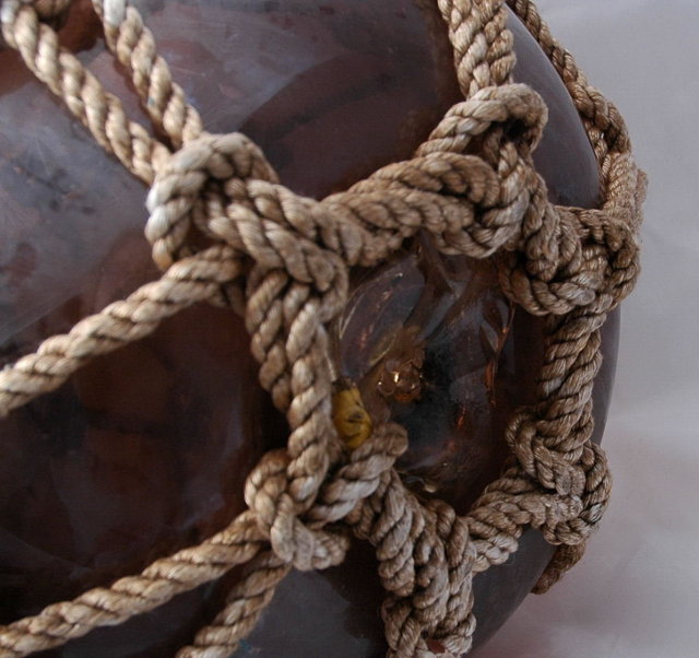 Purple Glass Handblown Fishing Float with Rope 12