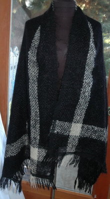 Mohair Scarf Shawl Black and White Loose Knit 90