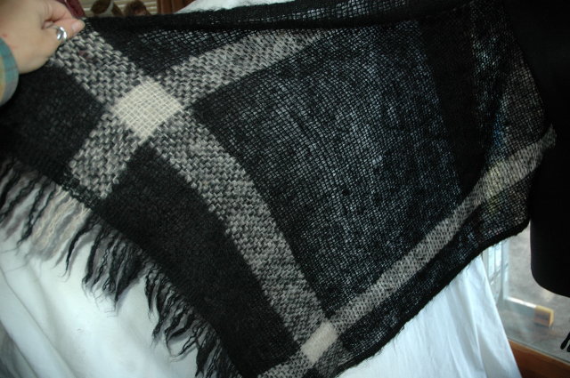 Mohair Scarf Shawl Black and White Loose Knit 90