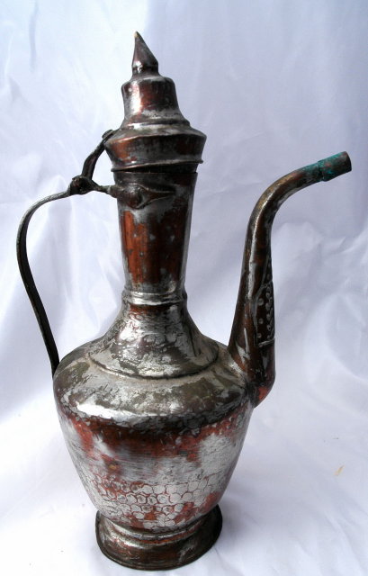 Rustic Turkish Tinned Copper Water Serving Pot Pitcher with lid * PRICE REDUCED !*