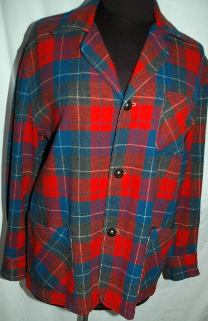 49er Wool Plaid Shirt Jacket, Blazer in Excellent condition by Viola Adams Blue RED