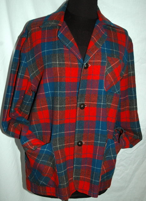 49er Wool Plaid Shirt Jacket, Blazer in Excellent condition by Viola Adams Blue RED