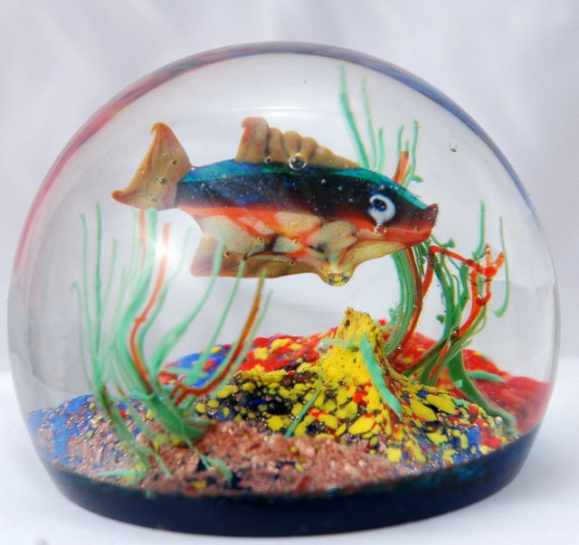 Murano Glass Tropical Fish Aquarium Paperweight, Rare & Old with label