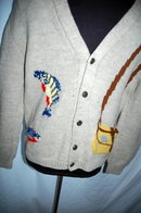 Big Lebowski Wool Shawl Collar Sweater Fly Fisherman Theme, Hand Knit Wool