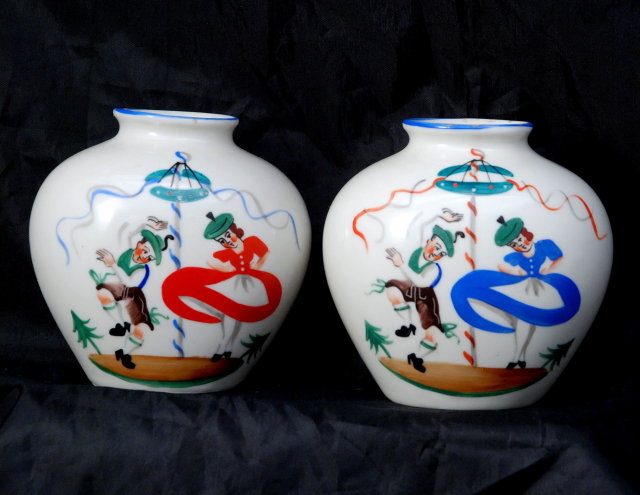 Johann Haviland Hand Painted & Signed Bavarian Dancers Vases , x 2
