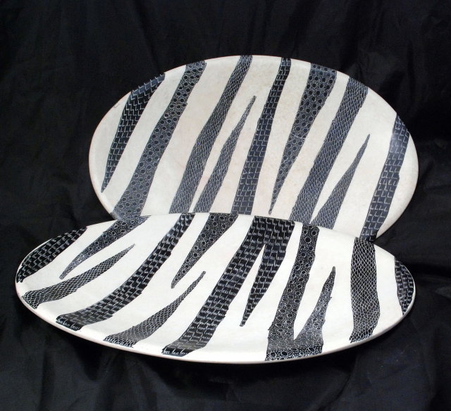 2 Oval Soapstone Plates, hand carved & dyed African Art PRICE REDUCTION!