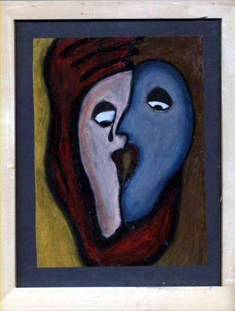 2 Faces Heart Pastel Painting Original Art