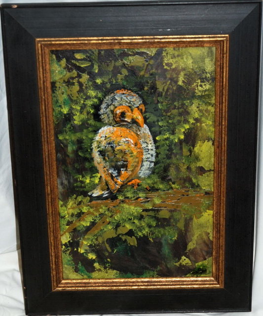 Mid Century Modernist Oil Painting of Big Eyed Bird, signed PRICE REDUCTION!