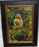 Mid Century Modernist Oil Painting of Big Eyed Bird, signed PRICE REDUCTION!