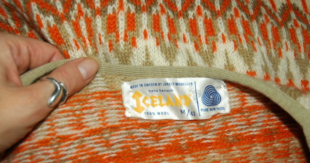 Iceland Wool Sweater Hand Made in Sweden by Jersey Modeller Orange size 42