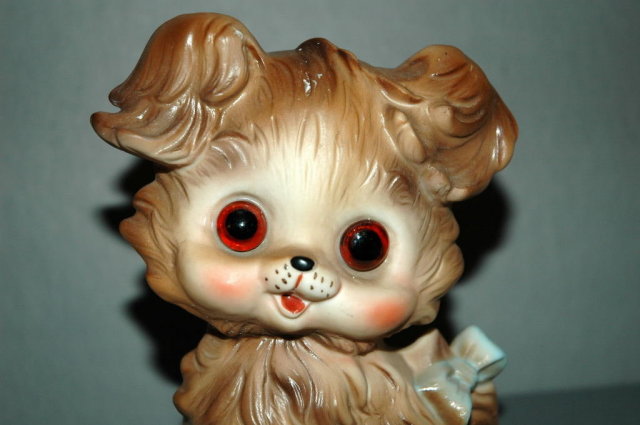 Bisque Puppy Dog Night Light, ceramic with glass eyes