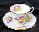 Rosina English Fine Bone China Tea Cup & Saucer set Yellow & Purple Flowers