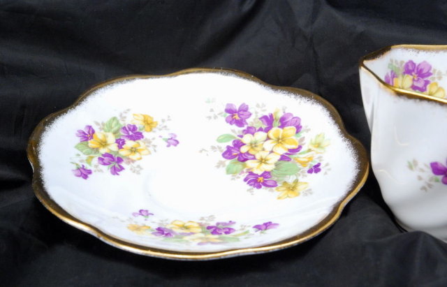 Rosina English Fine Bone China Tea Cup & Saucer set Yellow & Purple Flowers