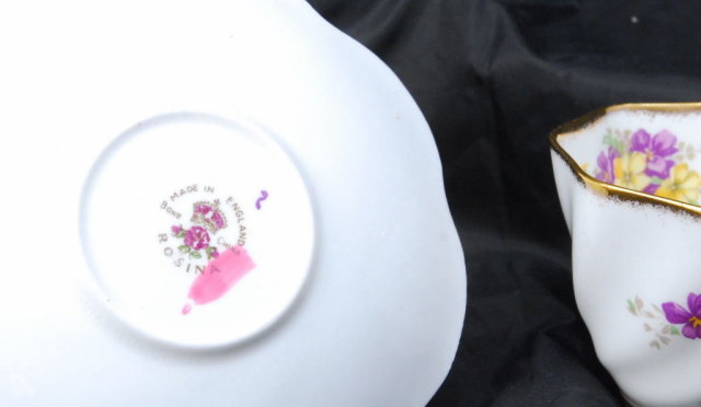 Rosina English Fine Bone China Tea Cup & Saucer set Yellow & Purple Flowers