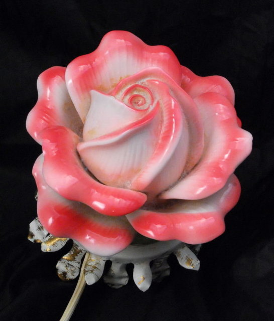 Porcelain Rose Night Light on Metal Fitting, Shabby Chic PRICE REDUCTION!