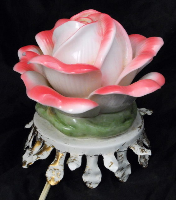 Porcelain Rose Night Light on Metal Fitting, Shabby Chic PRICE REDUCTION!