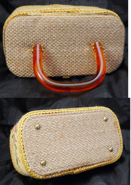 Vintage 60's Julius Resnick JR Florida Needlepoint Box Purse with Lucite Handle