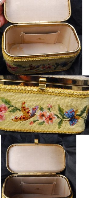 Vintage 60's Julius Resnick JR Florida Needlepoint Box Purse with Lucite Handle