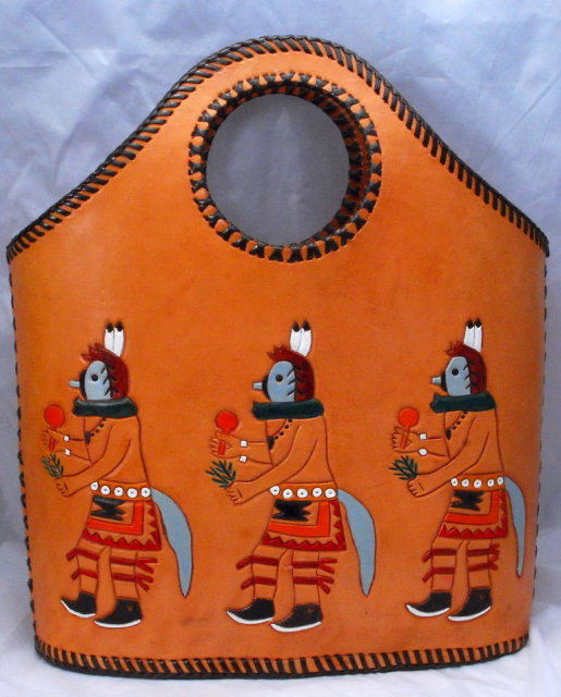 Kachina Purse , Tote Hand Bag, Hand Tooled, Painted Leather , excellent